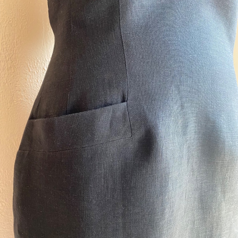 Vintage late 80's Donna Karan black label, black linen dress NEVER WORN Sz 8 - Picture 3 of 15
